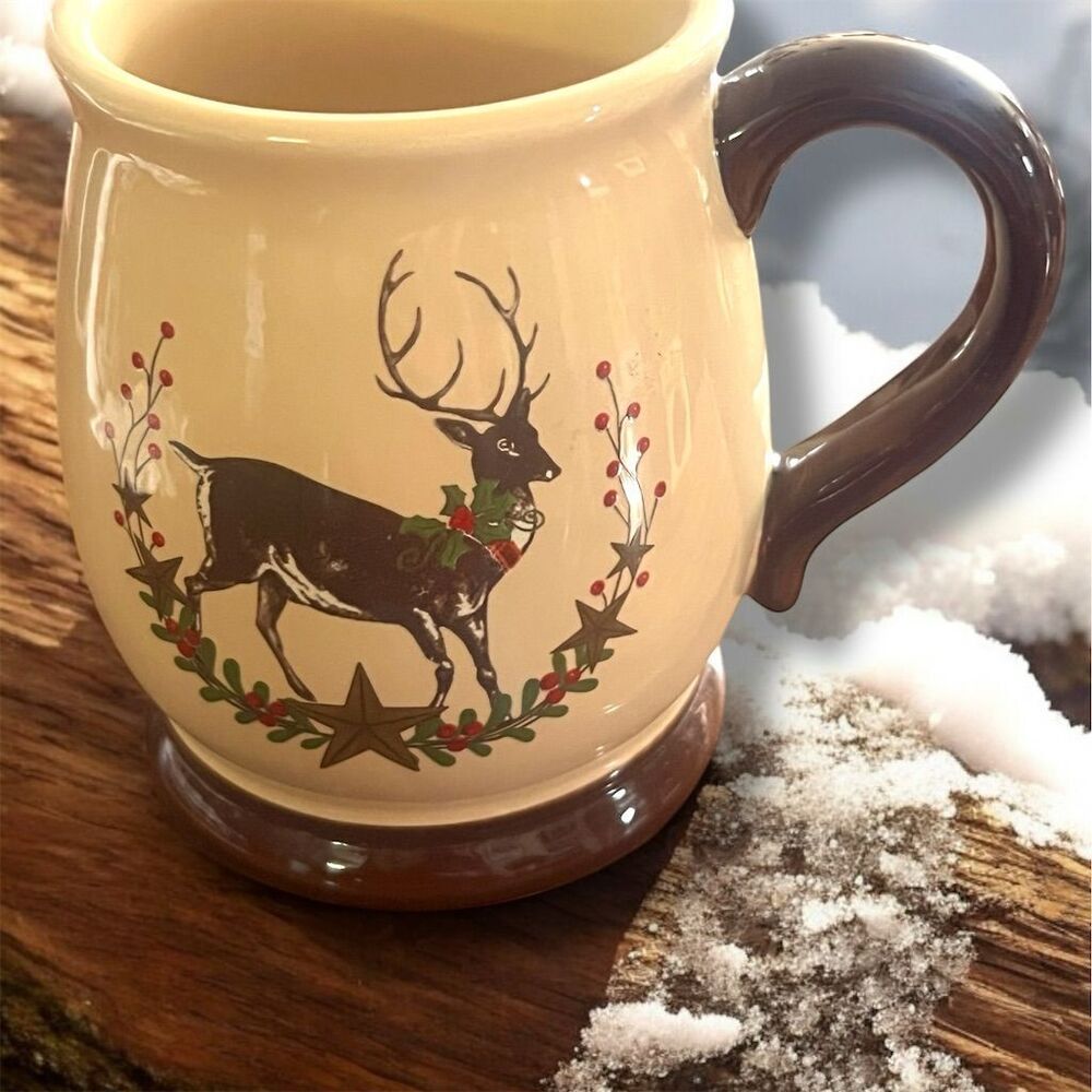 VTG Reindeer Deer Buck Stag Design Ceramic Coffee Mug Nature Festive Theme Cute